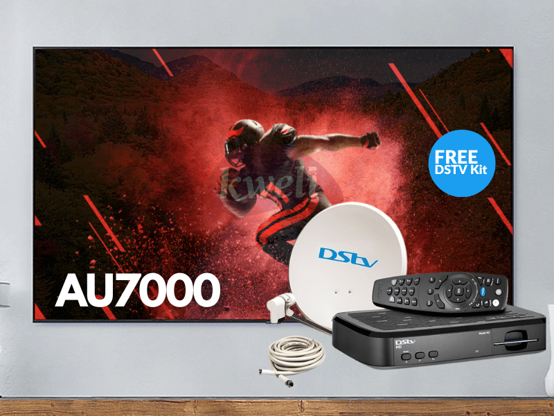 Buy new Samsung 55 inch Smart TV UA55AU7000 with Full DStv Kit ; 4K UHD, Bluetooth, Phone Mirror with Tap-View, Free-to-Air, Bluetooth in Uganda - - Free Delivery > Long warranty > Lifetime After-sale