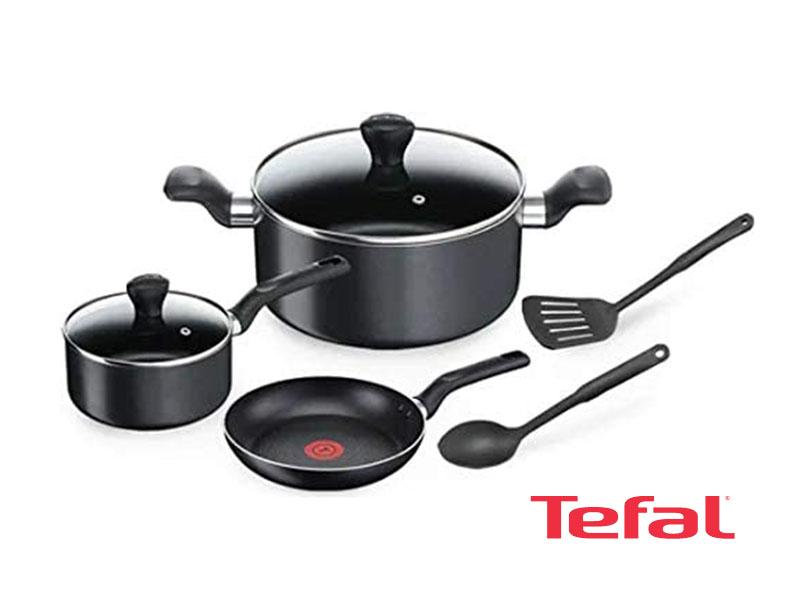 Buy new Tefal Aluminum Super Cook Non-Stick Pots and Pans Cooking Set 7pcs, Black - B143S744; Gas and Electric Pots and Pans Set in Uganda - - Free Delivery > Long warranty > Lifetime After-sales Supp