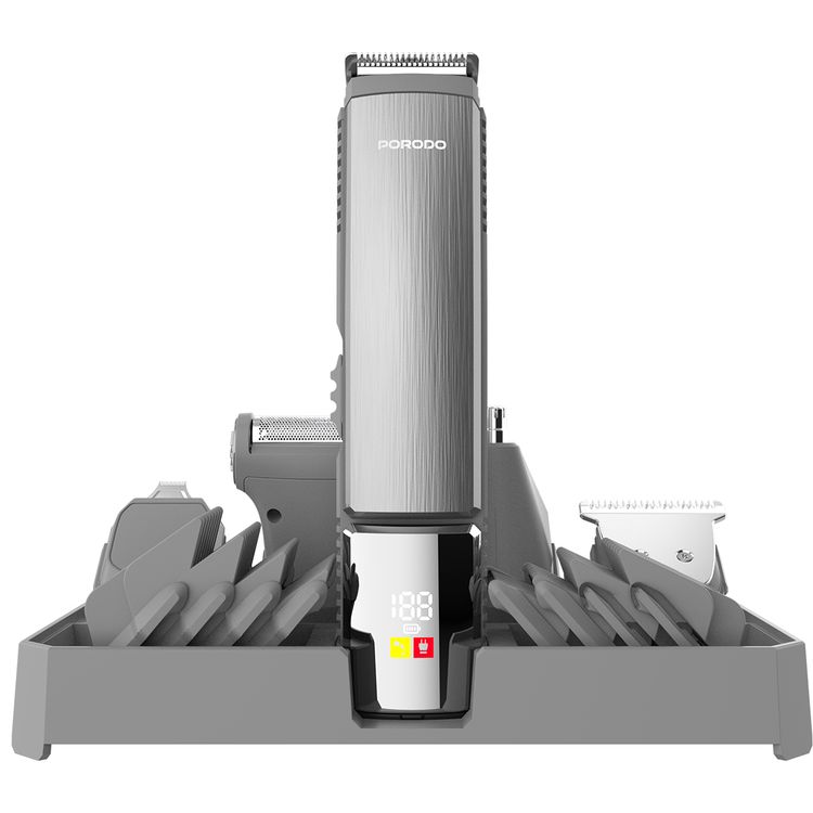 Porodo Lifestyle 14-IN-1 Trimming & Grooming Kit for Men with Length Customization & Stainless-Steel Blades / Beard, Nose, Ear Trimmer / Body Shaver / 90Min Working Time / Cord & Cordless Use - Silver