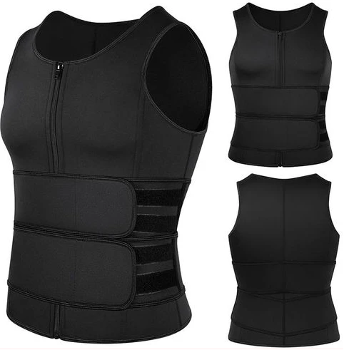 Men Waist Trainer Zipper Sweat Suit Tank Top Workout Trimmer Sauna Vest -Black