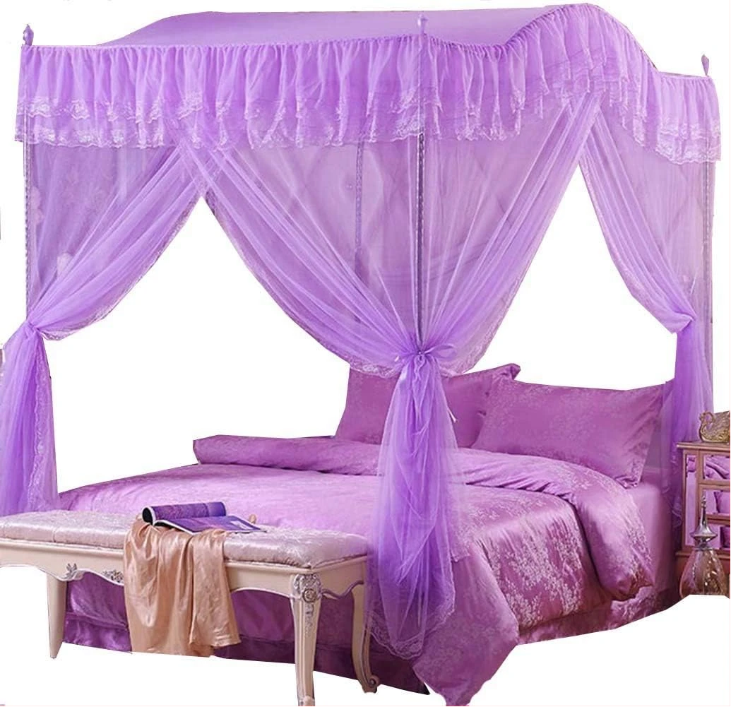 Luxurious Curved Mosquito Net With Poles - Purple Colour - Top Design May Vary