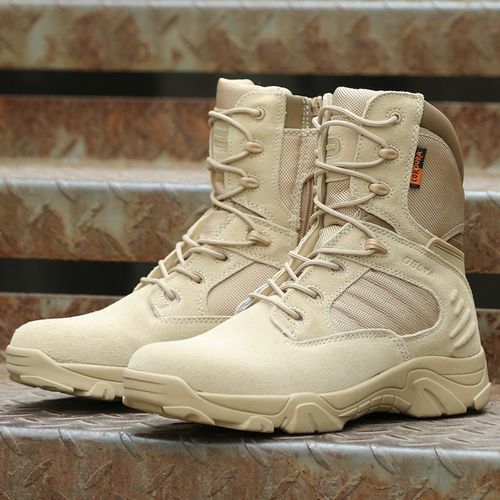 High-Top Leather Outdoor Desert Boots - Khaki