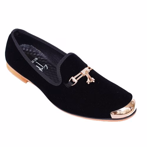Men's Suede Loafer-Black, Gold