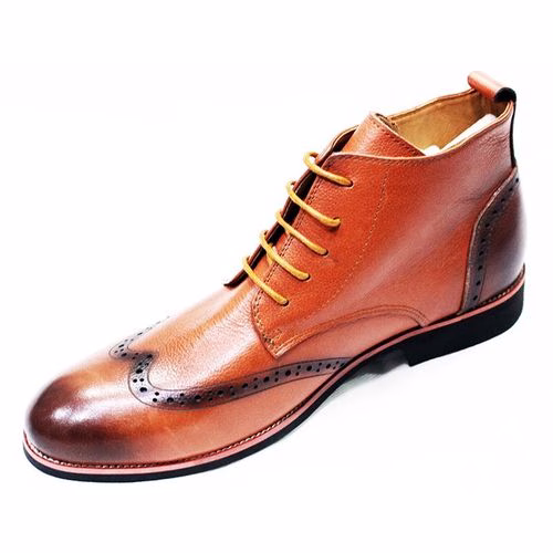 Men's Faux Leather Lace Boots - Brown