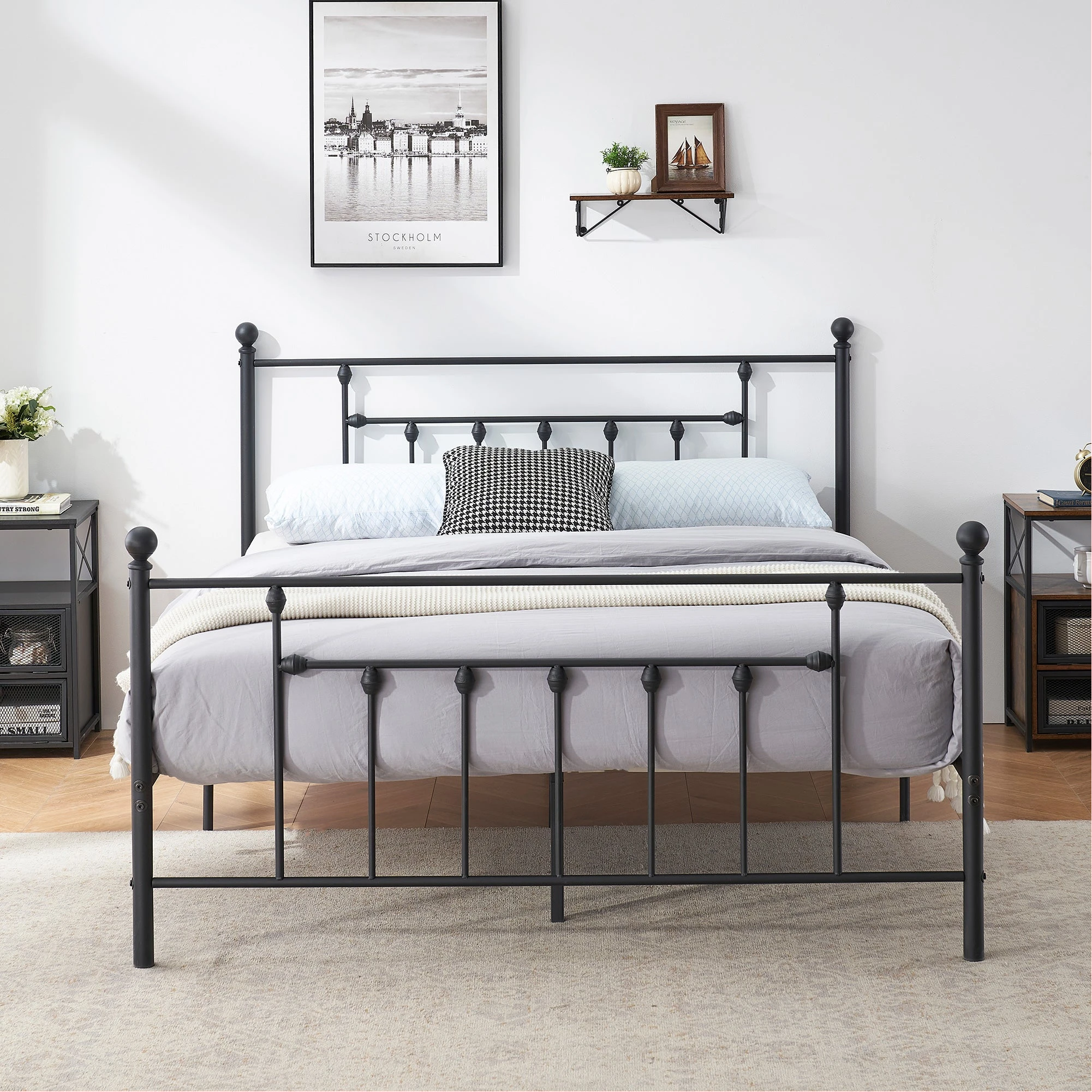 Metallic Platform Double Bed - Black