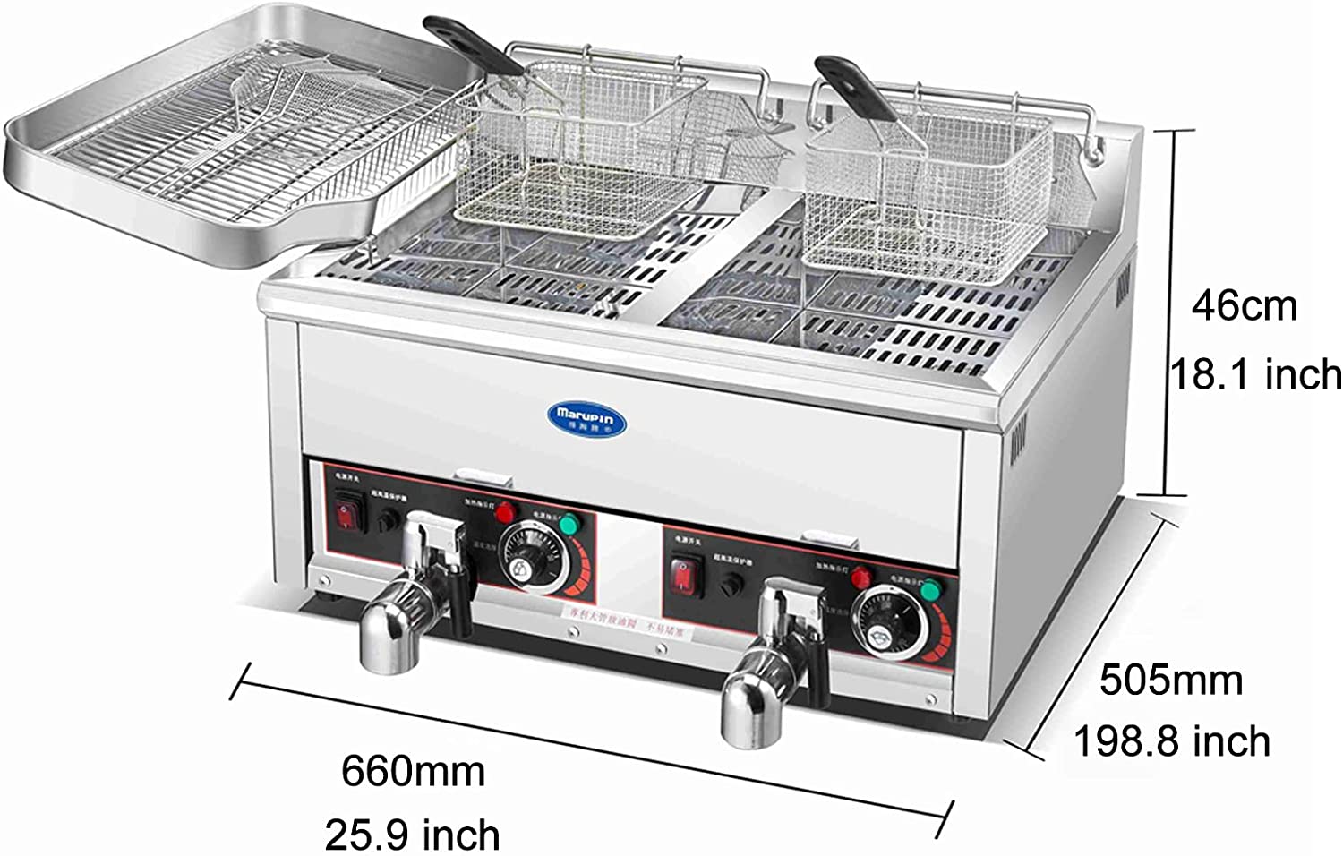 CJK fast food restaurant stainless steel e fryer, equipped with temperature thermostat and tap