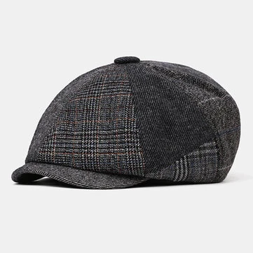 Collworn Pánská Klobouk z Anglického Stylu Vintage Wool Stripe Triangle Geometrický Vzor Špičatý Klobouk Octagonal Cap Baretový klobouk