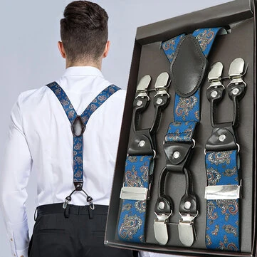 125CM Pánské módní šle Nastavitelné popruhové Y-záda,obchodní vzor vysoce elastické šle se 6 kolíky