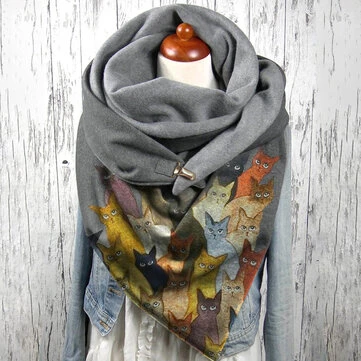 Ženy Barevný Sladký Kartáčové Kočky Vzor Měkká Ochrana Krku Udržujte Teplý Šátek