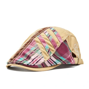 Muži bavlněný venkovní záplaty kostkovaný panel šířený viziér vintage klobouk beret s rovnou střechou