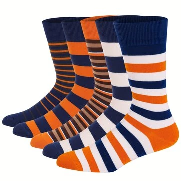 5 párů pánských zábavných oblekových ponožek, dlouhé bavlněné ponožky, cool funky crew ponožky pro muže, velká velikost barevné pruhované zábavné novelty ponožky