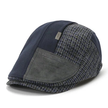 Vintage Patchwork Beret Muži Podzim Zima Teplý Novinářský Klobouk Módní Plácat Kšiltovka Casual Retro Berety pro Muže