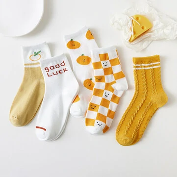 5 Párů Ženy Polyester Bavlny Jacquard Různé Cartoon Vzory Módní Prodyšné Ponožky