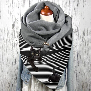 Dámský 3D Třírozměrný Kreslený Rostlý Černý Kocour Pruhovaný Vzor Osobnost Ochrana Krku Uchovejte Se Teplý Šátek