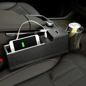 USB Nabíječka Auto sedadlo mezera úložný box Sedadlová mezera výplň organizér Lapač skříňka Držák na kelímky