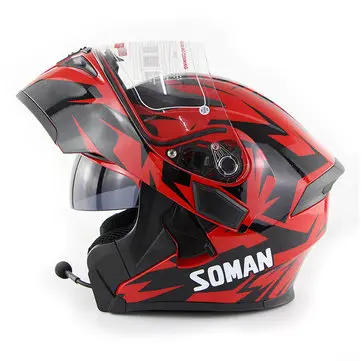 SOMAN 955 Moto širokospektrální přilba s bluetooth plným obličejem Eye Style Flip Up Double Ochranné štítky s BT sluchátkem Sluchátko