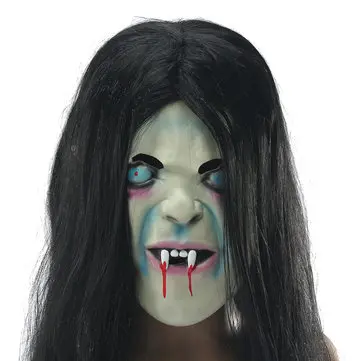 Latexová Strašidelná Celoobličejová Maskáčová Maska S Dlouhými Vlasy pro Halloween - SADAKO Hallowmas Ducha