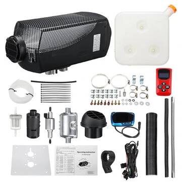 8KW 12V Dieselový Odparkovací Klimatizace do Auta Černá Barva z Uhelného Vlákna s Modrým LCD Termostatem Dálkovým Ovladačem Tlumičem pro Náklaďák Loď Přívěs