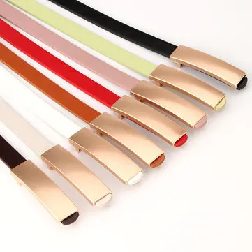 Nový Dámský Hladký Pás Spona Zlitina Matná Módní Divoký Černý Pás Pu Tenký Pás Nová Vlna