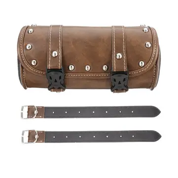 Kožená motocyklová přední vidlice nástrojová taška pro Harley/Softail/Sportster/Dyna Hnědá