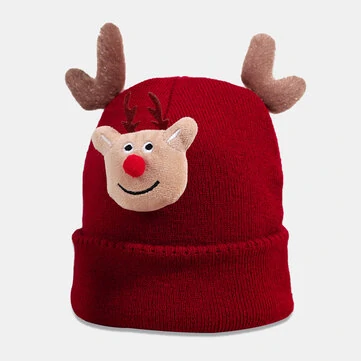 Mænd Strikket Hat Juletegnede Elggevir Dekoreret Sødt Varmt Brimløst Beanie Hat til Kvinder