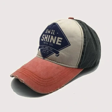 Unisex Vaskbar Nedslidt Bomuld Farve Kontrast Patchwork Brev Printet Ødelagt Hul Mode Baseball kasketter