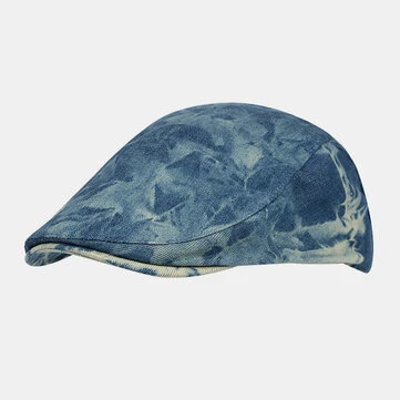 Mænd Kort Brim Ivy Cap Denim Broderi Tie-dye Cap Summer Newsboy Hat Beretkasket Driver Hat