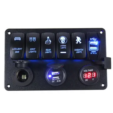 12-24V 6 gang LED-vippekontaktpanel USB-oplader Voltmeter Strømafbryder til motorcykel, bil og båd