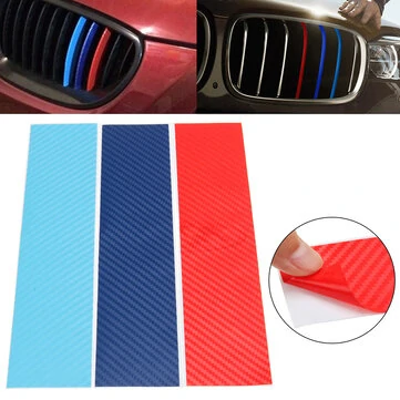 3 Farver Carbon Fiber Stripe Klistreplade til BMW Front Grill Grille Udvendig Dekoration Bilklistermærker