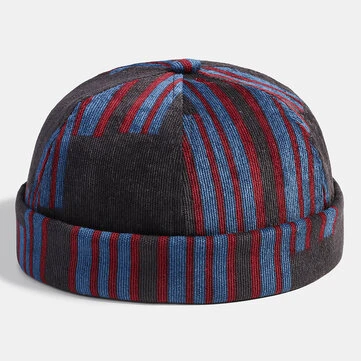 Collrown Mænd Corduroy Patchwork Farve Patch Og Stribe Mønster Afslappet Mode Beanie Uden Skyggefri Hat Udlejer Cap Skalle Hat