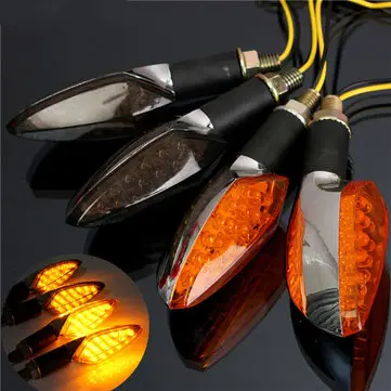 12V Universal Motorcykel 15LED Blinklys Indikatorlys Sølvfarvet Linse Langt Håndtag