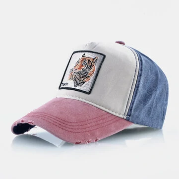 Unisex Broderi Tiger Mønster Patchwork Justerbar Udendørs Solskærm Hat Baseball Cap