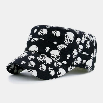Unisex Bomuld Skull Print Mønster Outdoor Afslappet Solbeskyttelse Militær Hat Flad Hat Med Skygge