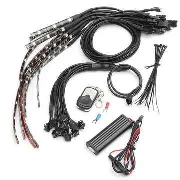 12x Motorcykel 5050LED Trådløs Fjernbetjent Multifarvet Neon Glow Blinkende Lysstrimmel Kit