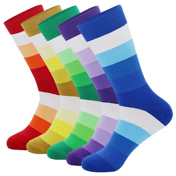 5 par herre stribede farveblokkerende dressstrømper,komfortable sjove novelty crew strømper plus størrelse,svedabsorberende anti-friktion lange bomuldsstrømper