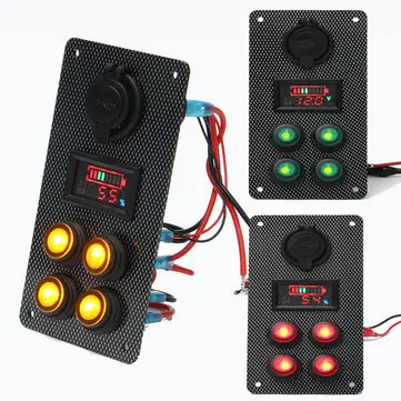 Rocker Switch Panel Batteri Opladningsniveau Voltmeter Strømstik Dobbelt USB-oplader