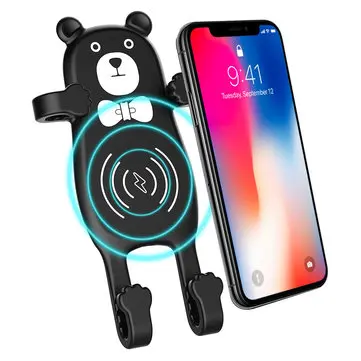 MANMOO BEAR X8 Bil QI Luftventil Trådløs Telefonoplader Holder Silikone Gel-montering til iPhone XS