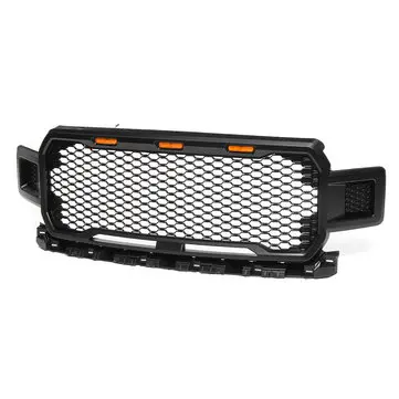 Til Ford F150 2018 2019 Raptor-stil frontgrill grill Sort Rav LED-lys