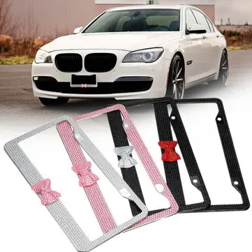 Bling Rhinestone Nummerpladeframe i rustfrit stål til US/CA