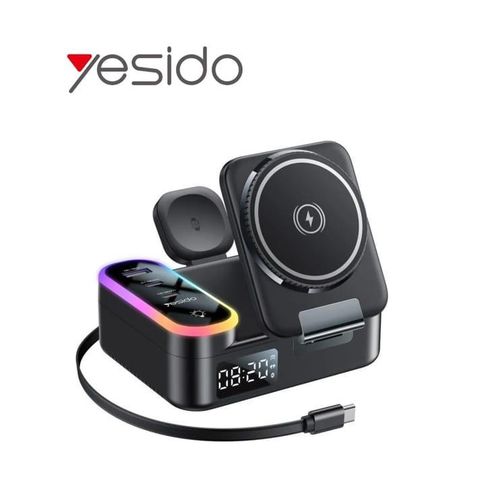 Yesido DS38 8-in-1 Charging Station 65W, 15W Magnetic Wireless Charger with Retractable Cable, 30W USB C Fast Charging Stand for iPad, Multiple Devices for iPhone 17 16 15 14 13 12 Pro Max Apple Watch