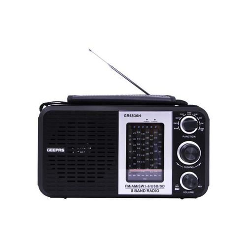 Geepas GR6836 8-Band USB- DC Compatible Radio - Black & Brown