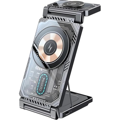 Yesido DS25 Foldable 3 in 1 Fast Charging Wireless Charger, Compatible with MagSafe Multifunction Charging Phone, Watch, Headphones Compatible with iPhone 13/14/15/16/17 Compatible with iWatch