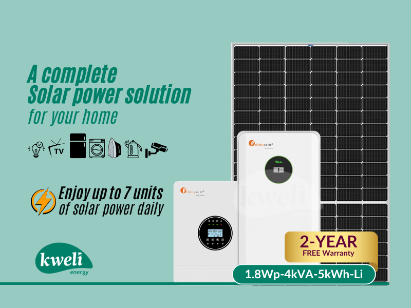 Buy new Kweli Energy 1.8kWp-5kWh-4kVA Lithium Smart Hybrid Solar System; Automatic Switchover, FREE Remote Monitoring via WiFi, Compatible with Grid & Generator in Uganda - - Free Delivery > Long warr